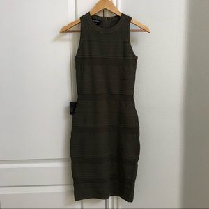 Bebe Olive Green Diana Multi Texture Bodycon Dress M
